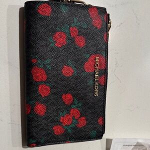 Michael Kors Black and Red Rose Wallet